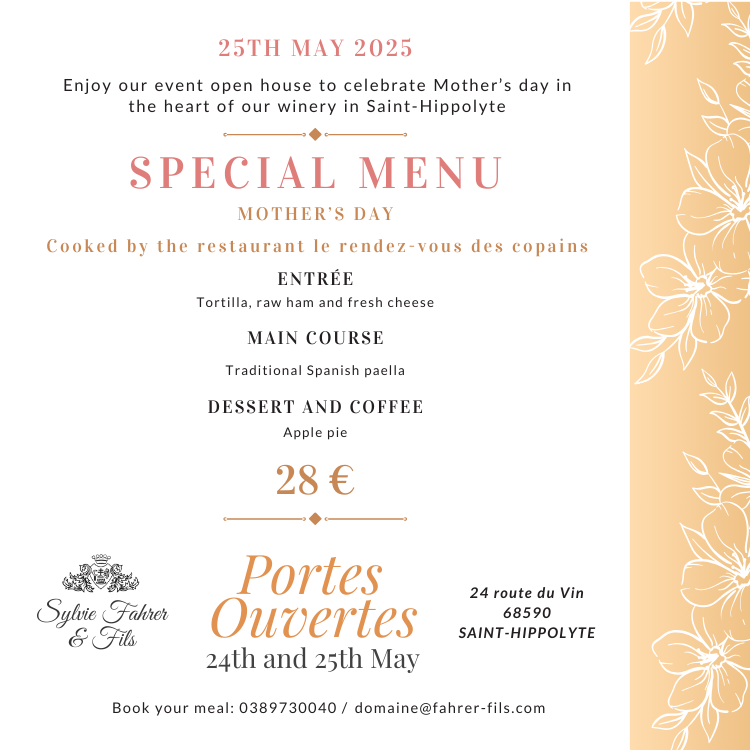 Special menu for open house events in Alsace Events in Alsace in a winery, enjoy a local experience