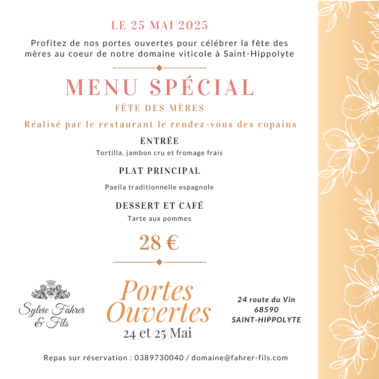 Menu fête des mères 2025 Portes ouvertes 2025 et repas spécial